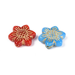 ひまわりのガラスビーズ  ゴールドライン入り  ミックスカラー  18x16x6mm  穴：1mm&nbsp;GLAA-T025-52M