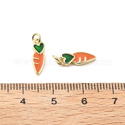 真鍮製エナメルチャーム  丸カン付き  にんじんチャーム  ラックめっき  18KGP本金メッキ  鉛フリー＆カドミウムフリー  長持ちメッキ  オレンジ  14x4.5x2mm  穴：2.2mm&nbsp;KK-L237-014G