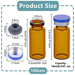 ガラス製凍結乾燥粉末ボトルバイアル（キャップ付き）  空の瓶  ラボ用品  ココナッツブラウン  5.5cm  容量：10ml（0.34fl.oz）&nbsp;AJEW-WH0596-021B