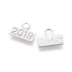 変色しない304ステンレススチールチャーム  誕生年2019の長方形  ステンレス鋼色  10x12x0.5mm  穴：2.4mm&nbsp;STAS-L232-015P