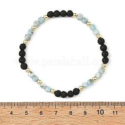 4Pcs 4 Styles Natural Mixed Stone Faceted Cube and Round Natural Lava Rock Beaded Stretch Bracelets for Women&nbsp;BJEW-JB14250-01