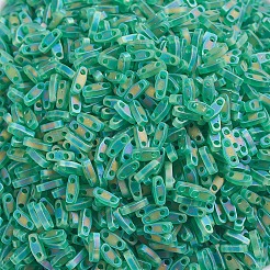 MIYUKIクォーターティラビーズ  日本製シードビーズ  2穴  （qtl146fr）マット透明グリーンab  5x1.2x1.9mm  穴：0.8mm  約2400個/50g&nbsp;SEED-X0054-QTL146FR