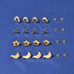 16個 4スタイル 304ステンレススチールスタッドピアス金具  16個のイヤーナット付き  ゴールドカラー  10~14.5x8~11.5x0.8mm  穴：1.4~1.6mm  ピン：0.7~0.8mm&nbsp;STAS-FS0001-85G