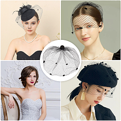 ポリエステルメッシュブライダルベール  鉄の毛ワニ口クリップ  女性のためのヘアアクセサリー  ブラック  210x225x12mm&nbsp;AJEW-WH0470-10B