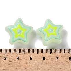 ガラス模造翡翠ビーズ連売り  手描きのビーズ  エナメル  スター  緑黄  21.5x22x11mm  穴：1.3mm  約20個/連  14.96インチ（38cm）&nbsp;GLAA-L047-05A