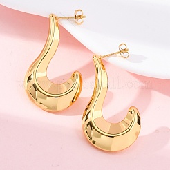 女性用 J字型 304 ステンレススチール スタッドピアス  ゴールドカラー  37.5x22x6.5mm&nbsp;EJEW-A125-09G