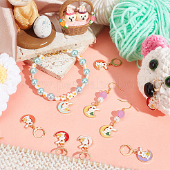Alloy Enamel Rabbit & Moon Pendant Locking Stitch Markers&nbsp;HJEW-AB00027