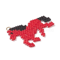 ミユキデリカガラスシードビーズペンダント  馬のチャーム  304ステンレス鋼  18KGP本金メッキ  レッド  28x35x2mm  丸カン：4x0.5ミリ  内径：3mm。&nbsp;PALLOY-MZ01247-01