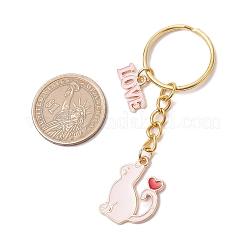 バレンタインデー合金エナメルペンダントキーホルダー  キーホルダー用の鉄製分割キーリング付き  財布  バックパック飾り  猫  ハートを愛します  ラベンダーブラッシュ  73mm&nbsp;KEYC-JKC01178-01