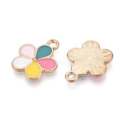 合金とエナメルのペンダント  花のチャーム  ゴールドカラー  カラフル  16.5x14x2mm  穴：1.8mm&nbsp;ENAM-T021-45G
