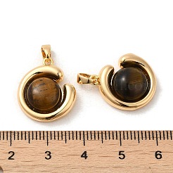 天然石タイガーアイペンダント  真鍮の半円チャーム  18KGP本金メッキ  19x16x6mm  穴：4x3mm&nbsp;KK-M270-40G