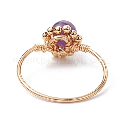 Natural Mixed Gemstone Round Beads Finger Ring&nbsp;RJEW-JR00602
