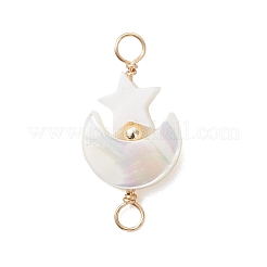 Natural Freshwater Shell Moon with Star Links Connector Charms&nbsp;PALLOY-JF05182