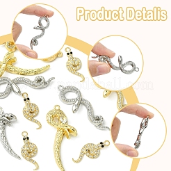 ラインストーン付きラックメッキ合金ペンダント  ヘビ  プラチナ·ゴールデン  28~48x11~23x3.5~7.5mm  穴：1.8mm  12個/セット&nbsp;FIND-FS0003-68