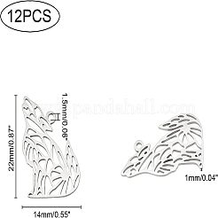 ステンレスペンダント201個  フィリグリージョイナーパーツ  レーザー切断  オオカミ  ステンレス鋼色  22x14x1mm  穴：1.5mm  12個/箱&nbsp;STAS-UN0009-92P