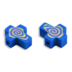手作り樹脂粘土ビーズ  クロス  ブルー  12x10x4.5mm  穴：1.6mm&nbsp;CLAY-T020-30A