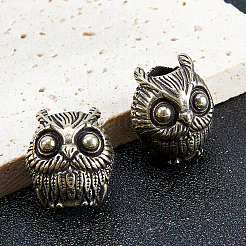 真鍮製ヨーロピアンビーズ  大穴ビーズ  フクロウ  アンティークシルバー  18.5x16x14.5mm  穴：5.5mm&nbsp;KK-WH0079-194AS