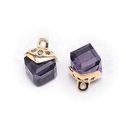 ガラスチャーム  合金のパーツと  キューブ  深いタンザナイト  15x10x10mm  穴：1.6mm&nbsp;GLAA-SZC0004-02C