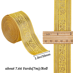 フラット刺繍ポリエステルリボン  ジャカードリボン  花/花柄のチロルリボン  ゴールド  1-1/4インチ（33mm）  約7.66ヤード（7m）/ロール&nbsp;OCOR-WH0003-010A