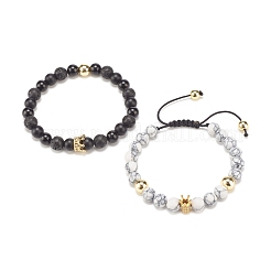 2Pcs 2 Style Cubic Zirconia Braided Bead Bracelet&nbsp;BJEW-JB08050-02