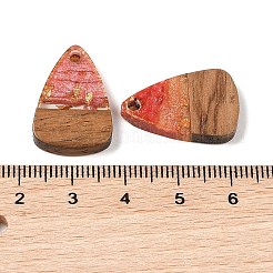 レジン＆ウッドパーツ  金箔  トライアングルチャーム  オレンジ  23x15x3mm  穴：2mm&nbsp;WOOD-S061-02D