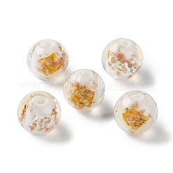 手作りのゴールド＆シルバーの箔ランプワークビーズ  ラウンド  ホワイトスモーク  10~10.5mm  穴：1.6~1.8mm  約40個/連  14.57インチ（37cm）&nbsp;GLAA-G107-07B-14