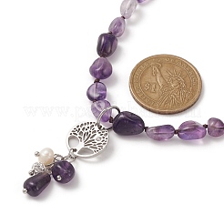 Natural Mixed Gemstone & Pearl & Cubic Zirconia Tree of Life Pendant Necklace&nbsp;NJEW-JN04335