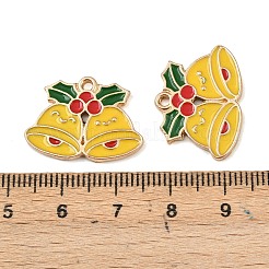 クリスマス合金エナメルペンダント  ライトゴールド  鐘  16.5x22.5x1.5mm  穴：1.6mm&nbsp;ENAM-I081-01KCG-04