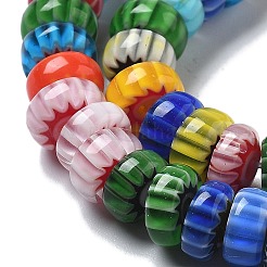 ハンドメイドミッレフィオーリ ランプワークビーズ連売り  フラットラウンド  ミックスカラー  8~9x3~4mm  穴：0.8mm  約102個/連  15.35インチ（39cm）&nbsp;X-LAMP-F035-05