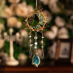 Wire Wrapped Natural Green Aventurine & Metal Sun with Moon Pendant Decorations&nbsp;PW-WG96896-01