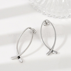304ステンレススチールスタッドピアス  魚  ステンレス鋼色  35.5x14.5mm&nbsp;EJEW-Z089-10P