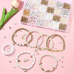キットを作るDIYブレスレット  ABSプラスチックイミテーションパールビーズを含む  ポリマークレイビーズ  CCBプラスチックビーズ  アクリルビーズ  合金エナメルチャーム  ジャンプリングを開く  伸縮性のある糸  ミックスカラー  7.5~8mm  穴：2.3mm&nbsp;DIY-FS0009-86