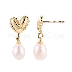 Brass Natural Pearl Dangle Stud Earrings&nbsp;PEAR-N017-07J