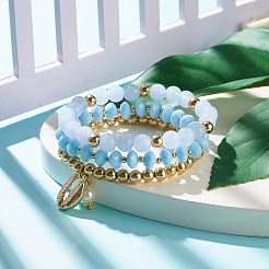 ビーズストレッチブレスレットセット  アクリルビーズで  abs＆ccbプラスチックビーズ  合金ペンダント＆ビーズ  真鍮製パーツ  ライトシアン  1/8インチ（0.3~0.8cm）  内径：2-1/8インチ（5.5cm）  3個/セット&nbsp;BJEW-JB07794