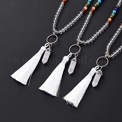 Natural Quartz Crystal Bullet & Tassel Pendant Necklace with Mixed Gemstone Beaded Chains&nbsp;NJEW-E585-02G