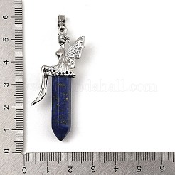 天然および合成の混合宝石用原石の尖ったペンダント  ファセット弾チャーム  ラックメッキ付き プラチナメッキ 真鍮製 フェアリー  染めと未染色の混合  24x13mm  穴：5x8mm&nbsp;G-Z033-15P