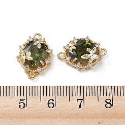 真鍮製マイクロパヴェキュービックジルコニアコネクターチャーム  花とオーバル  18KGP本金メッキ  オリーブ  18x12x7mm  穴：1.5mm&nbsp;KK-P355-12G-02