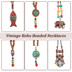 6Pcs 6 Style Natural & Synthetic Mixed Gemstone Lariat Necklaces Set&nbsp;NJEW-AN0001-36