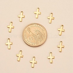 イオンプレーティング（IP）304ステンレススチール製小さなクロスチャーム  ゴールドカラー  12x7x1mm  穴：1.2mm&nbsp;X-STAS-E104-34G