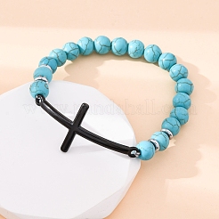 Round Synthetic Turquoise Bead Stretch Bracelets&nbsp;BJEW-F493-05EB-02