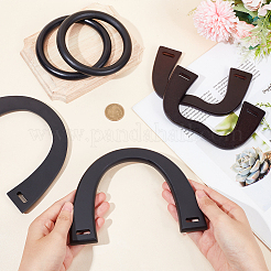 6種類のスタイルの木製バッグハンドル3個  バッグ交換用アクセサリー  u&m&ラウンドリング形状  ブラック  8.2~12x10.6~17x0.9~1.2cm  2個/スタイル&nbsp;FIND-WR0008-38