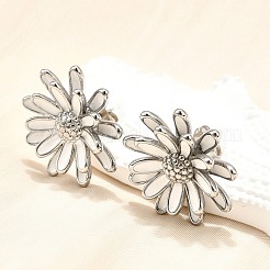 女性用304ステンレススチールフラワースタッドピアス  エナメル  ステンレス鋼色  24mm&nbsp;EJEW-R023-02P