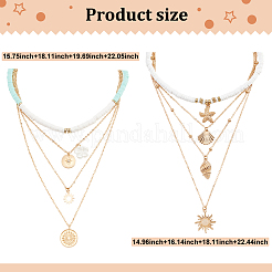 6Pcs 6 Style Sun & Flower & Shell Shape Pendant Alloy Multi Layered Necklaces Sets&nbsp;NJEW-AN0001-37