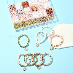 ボヘミアンスタイルのDIYディスク/フラットラウンドハンドメイドポリマークレイ＆CCBプラスチックビーズ＆合金エナメルペンダントジュエリー作成キット  ミックスカラー  6~18.5x1~3mm  穴：2~2.5mm&nbsp;DIY-FS0007-75