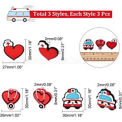 9Pcs 3 Style Hospital Theme Food Grade Eco-Friendly Silicone Focal Beads&nbsp;SIL-CA0001-35