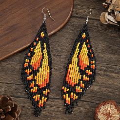Bohemian Style Handmade Glass Seed Beads Butterfly Wing Tassel Stud Earrings&nbsp;OK8967-2