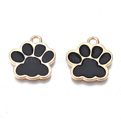 合金エナメルチャーム  カドミウムフリー＆鉛フリー  犬の足跡  ブラック  17.5x16x1.5mm  穴：2mm&nbsp;X1-ENAM-T016-22LG-C-RS
