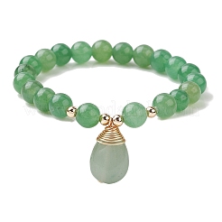 Natural Mixed Gemstone Stretch Bracelets with Teardrop Charms for Women&nbsp;BJEW-JB10110