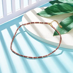 Natural Sesame Jasper/Kiwi Jasper Column Beaded Necklace with Synthetic Hematite&nbsp;NJEW-JN03840-01