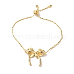 女性用真鍮マイクロパヴェキュービックジルコニアシルバーブレスレット  蝶結び  18KGP本金メッキ  10-1/2インチ（26.8cm）  蝶結び：26.5x26mm&nbsp;BJEW-C070-01B-G